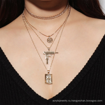 Мода преувеличенное ожерелье с многоэлементным поперечным и антивоенным многослойным ожерельем Клавиля